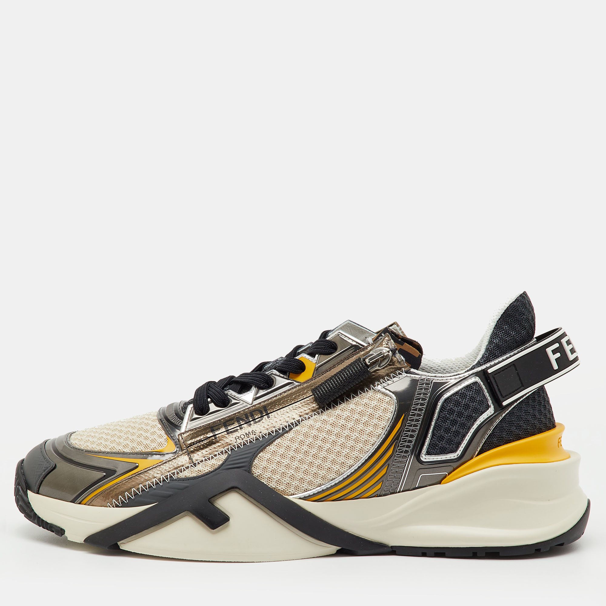 Click to view more detailed imagery on our partner's website Pre-owned Fendi Multicolor Leather And Mesh Technical Flow Low Top Sneakers Size 41