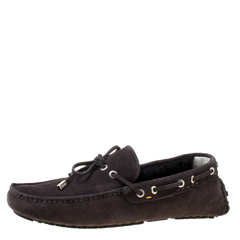 Fendi Black Suede With Merino Wool Lining Bow Loafers Size 42