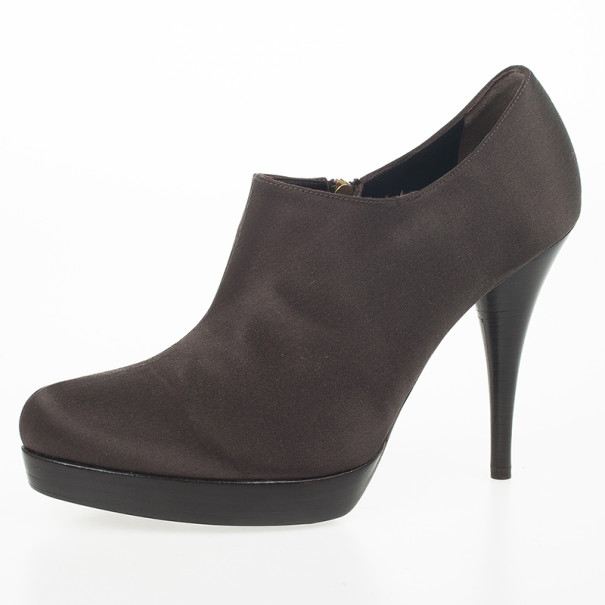 Pre Owned Fendi Brown Satin Ankle Booties Size 38