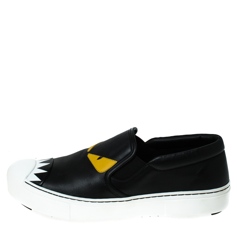 

Fendi Black Leather Monster Slip On Sneakers Size