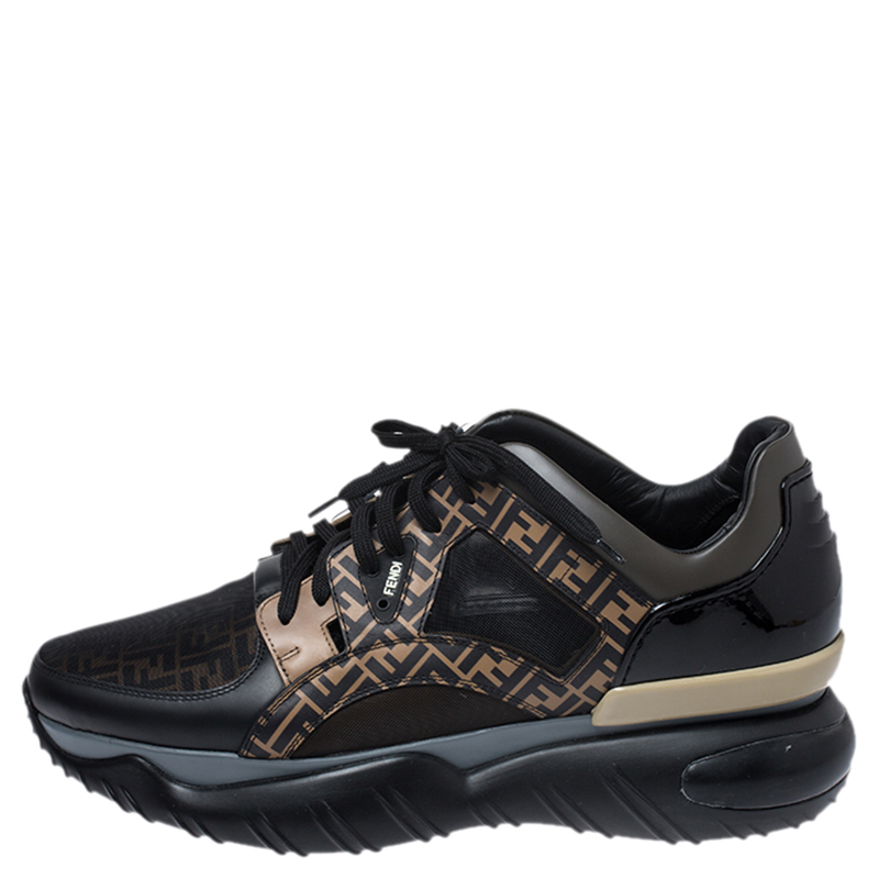 

Fendi Black/Brown Zucca Monogram Leather, Mesh, Patent Leather Chunky Sneakers Size