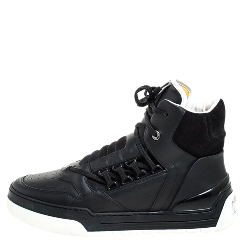 

Fendi Black Leather And Suede Lace Up High Top Sneakers Size