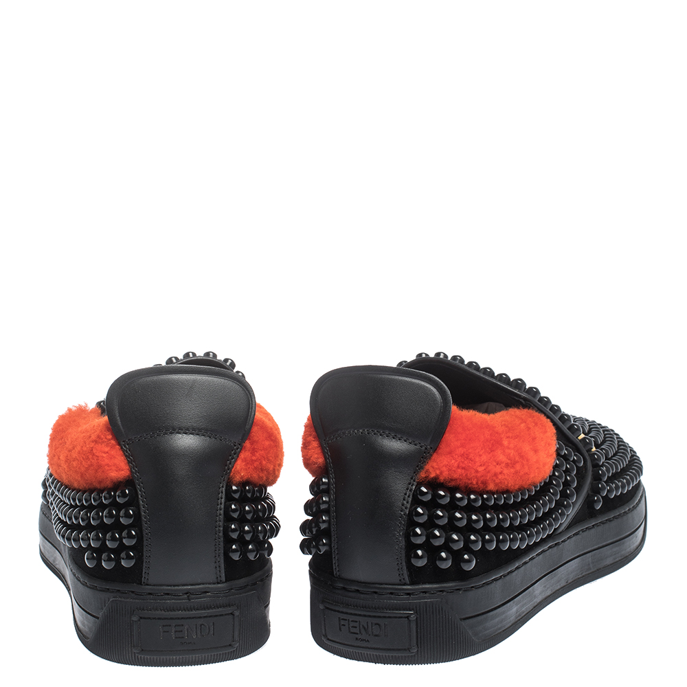 fendi black leather slip on sneakers