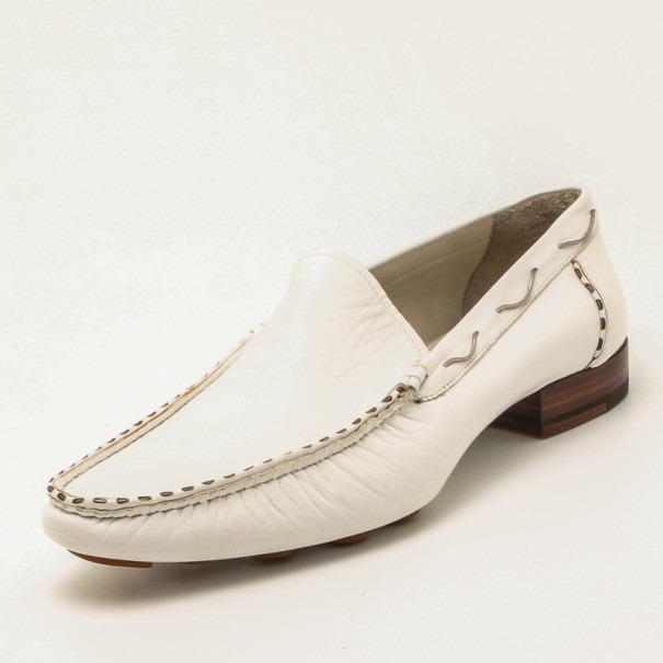 Pre Owned Fendi White Leather Chain Embellished Men's Loafers Size 44