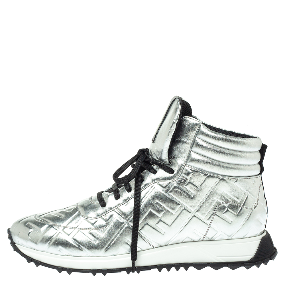 

Fendi Silver Leather FFreedom High Top Sneakers Size