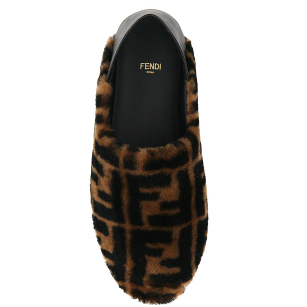 

Fendi Brown Shearling Leather Slippers Ff Size UK 6/EU, Black