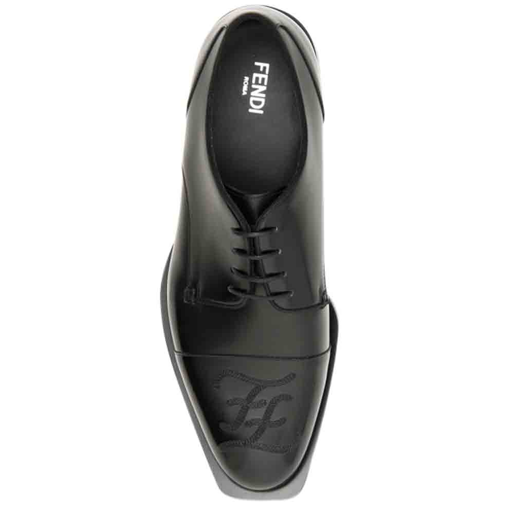 

Fendi Black Leather Ff Karligraphy Derby Shoe Size UK 7/EU