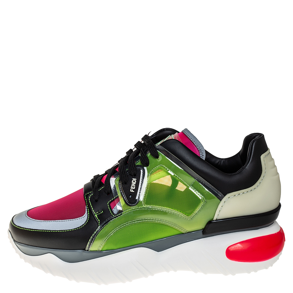 

Fendi Multicolor Leather, Mesh And PVC Lace Up Sneakers Size