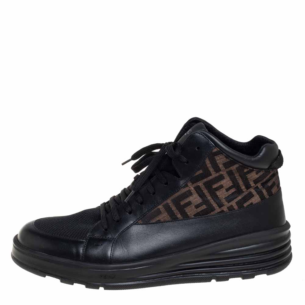 

Fendi Black/Brown Mesh And Zucca Canvas High Top Sneakers Size