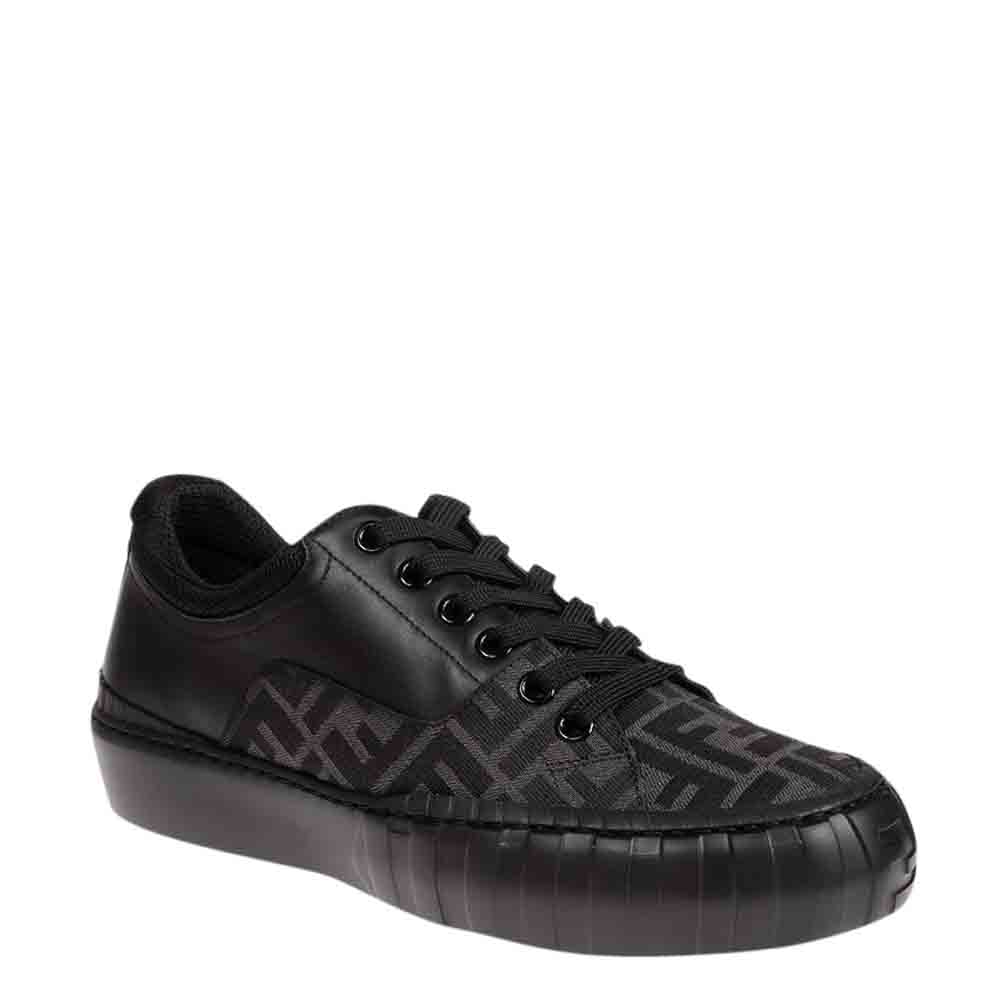 

Fendi Black Force Leather Canvas Sneakers Size UK 7/EU