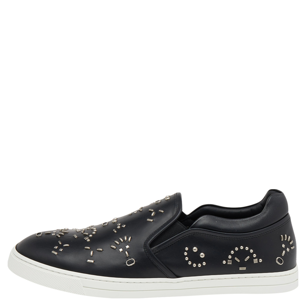 

Fendi Black Leather Studded Slip On Sneakers Size
