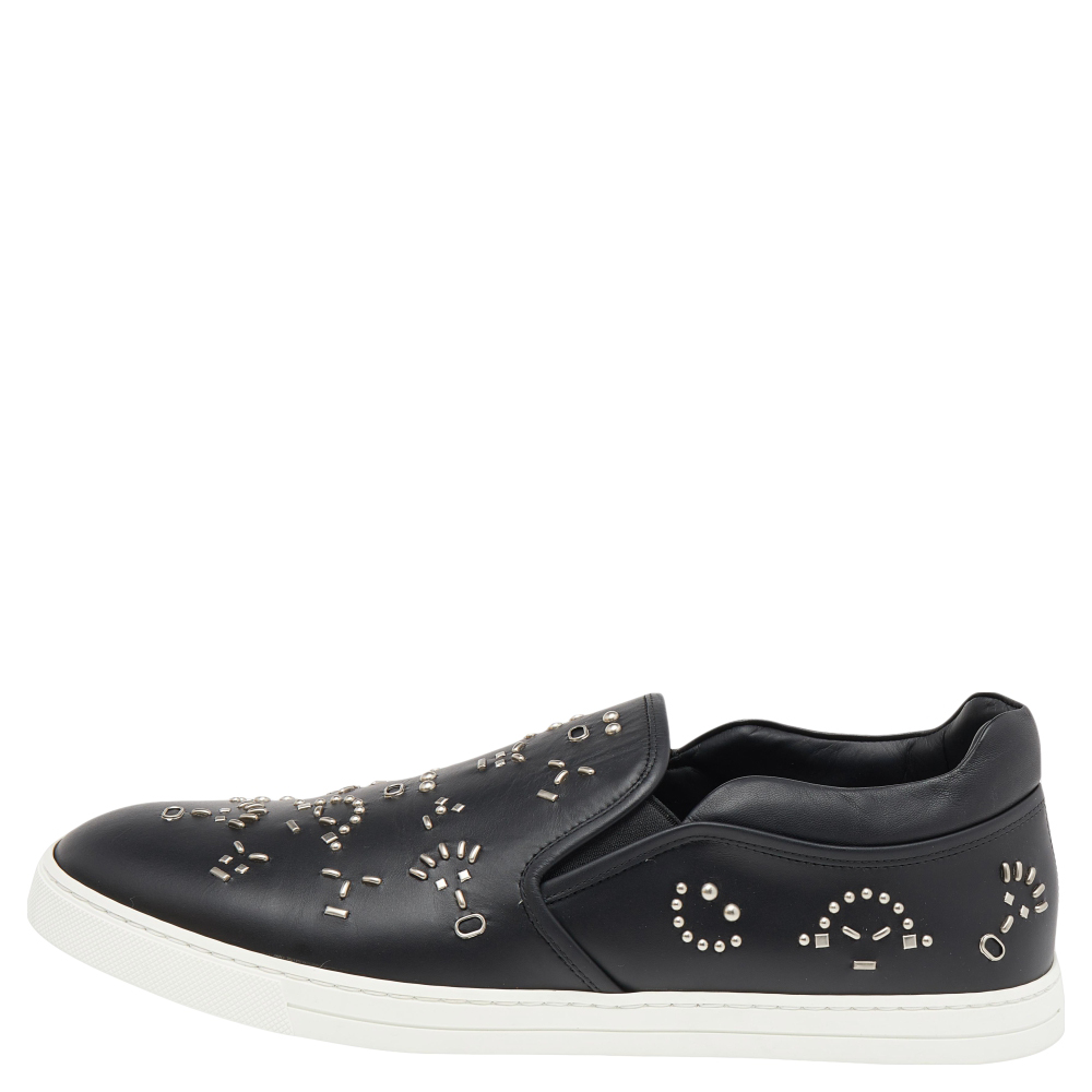 

Fendi Black Leather Studded Slip On Sneakers Size
