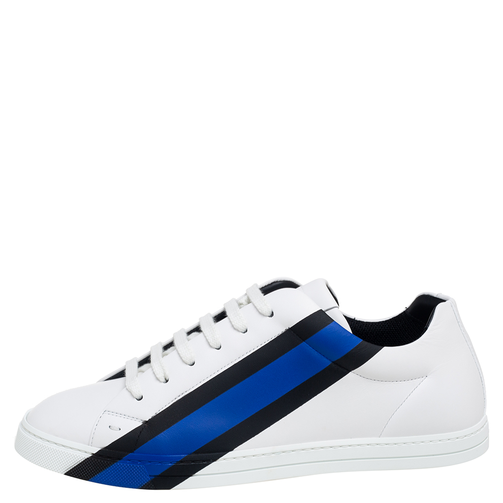 

Fendi White Leather Low-Top Logo Print Sneakers Size