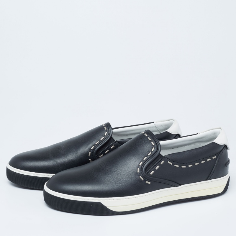 

Fendi Black Leather Slip On Sneakers Size