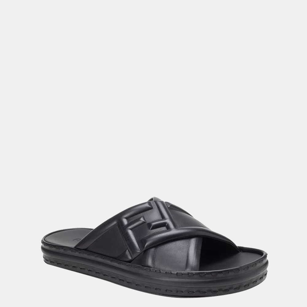 

Fendi Black Leather Slide Sandals Size US 10.5 EU 41