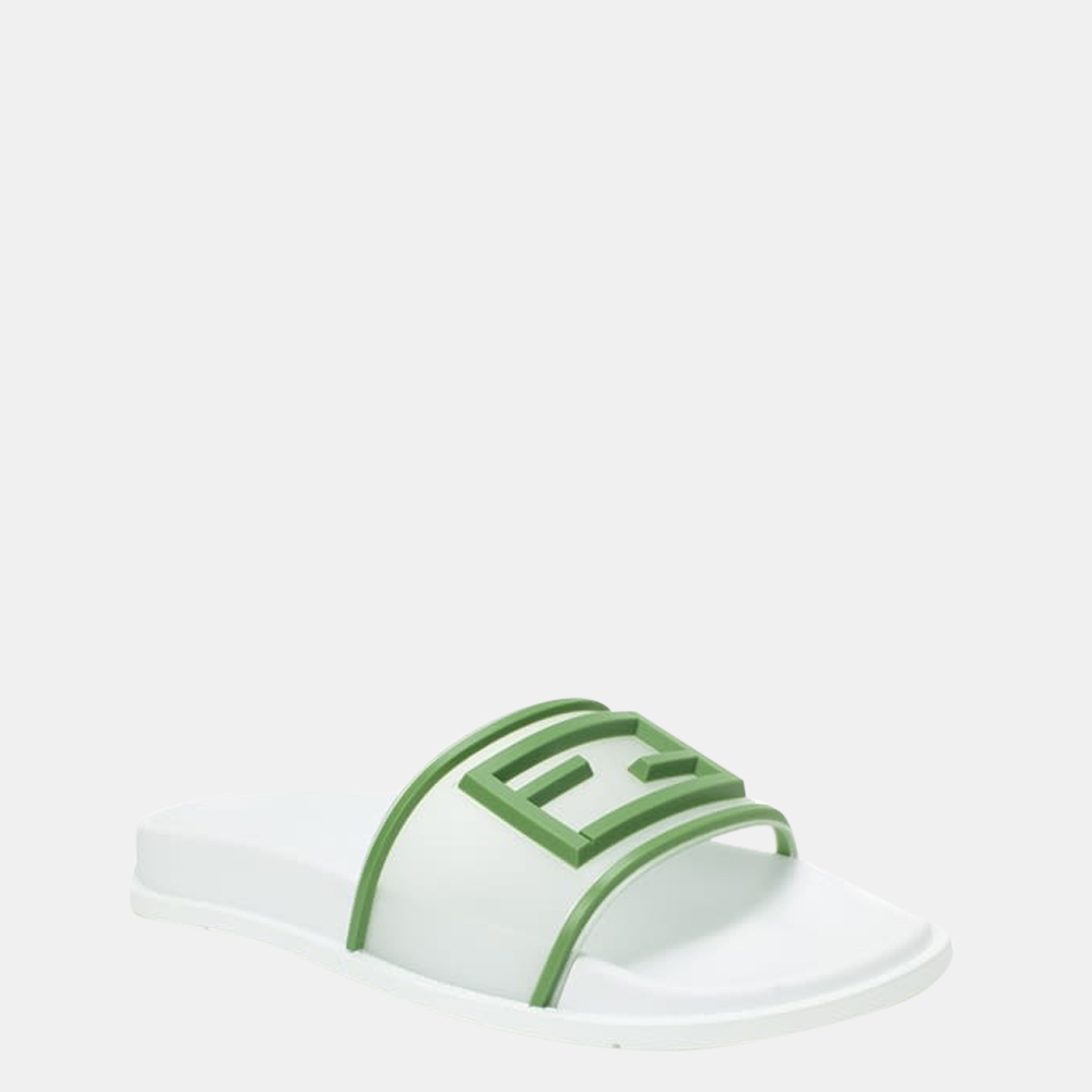 

Fendi White/Green Rubber Baguette slide Sandals Size US 9 EU 39.5