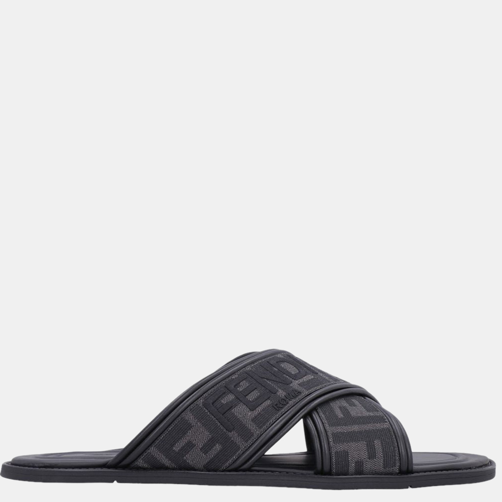 

Fendi Black FF Logo Slides Size US 8.5 EU