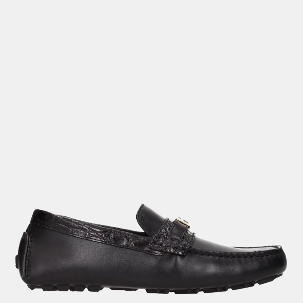 

Fendi Black leather and caiman drivers Loafers Size US 8 EU