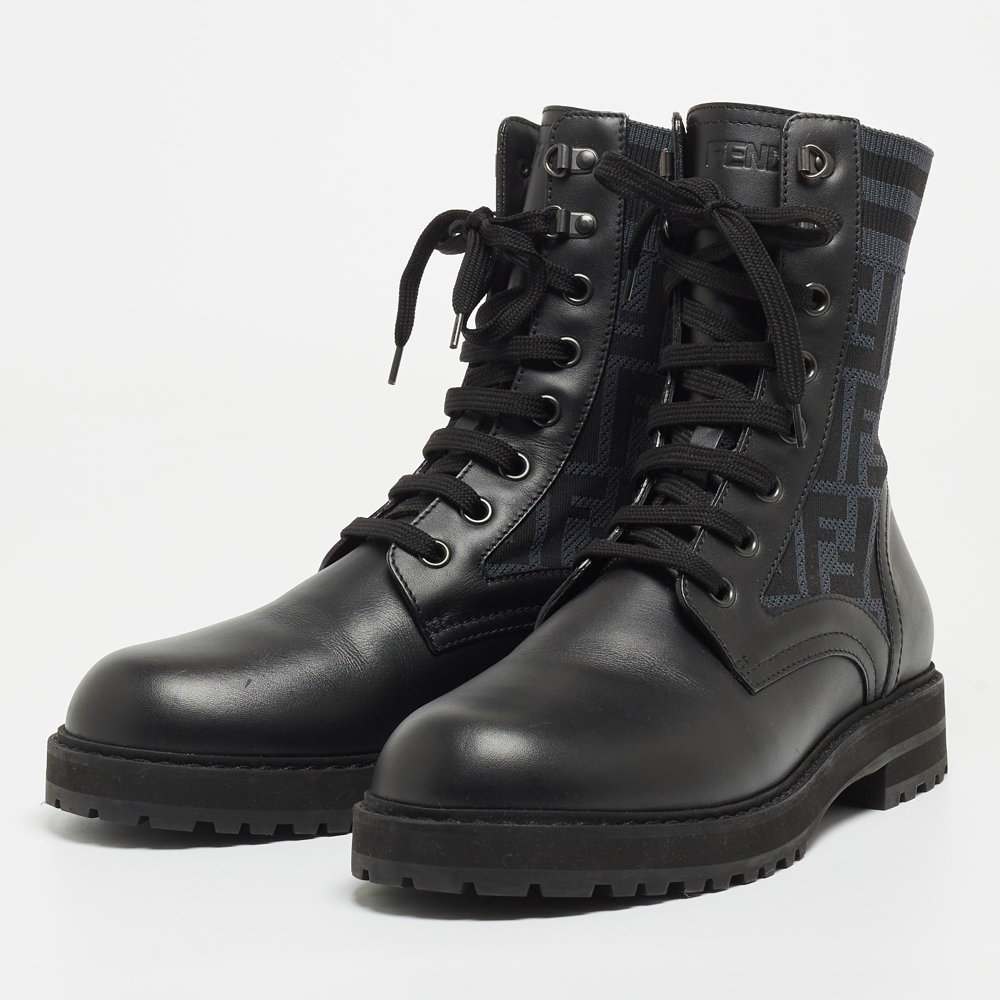 

Fendi Black Leather and FF Fabric Ankle Boot Size