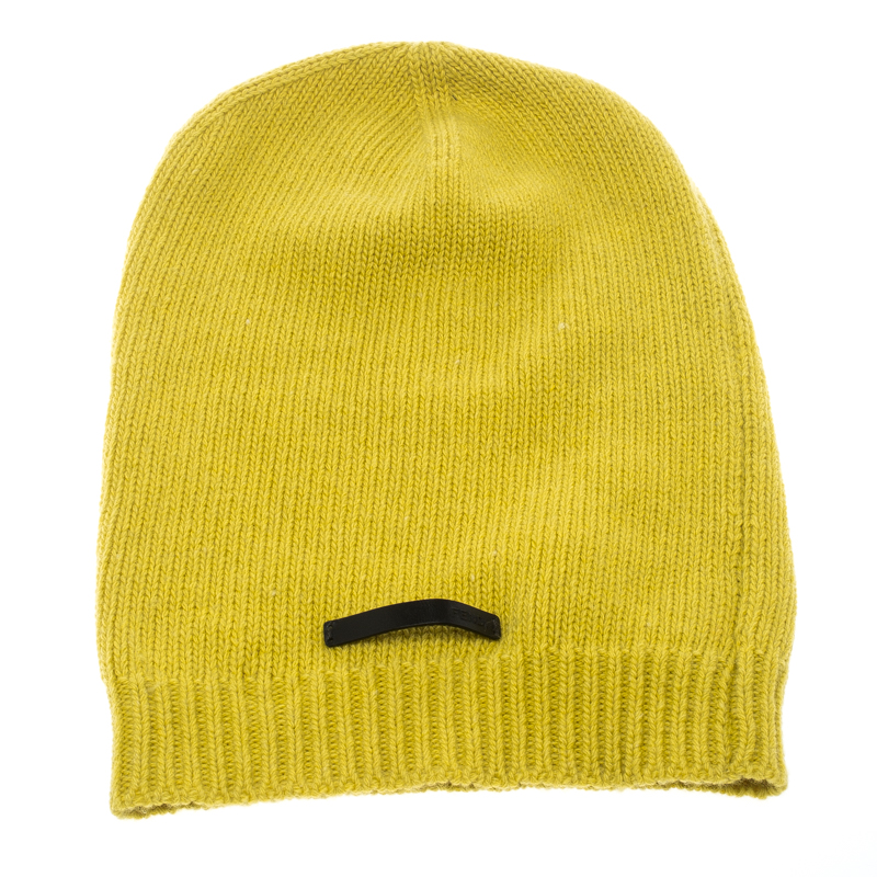 Fendi Yellow Wool Blend Knit Rib Trim Beanie Fendi | TLC