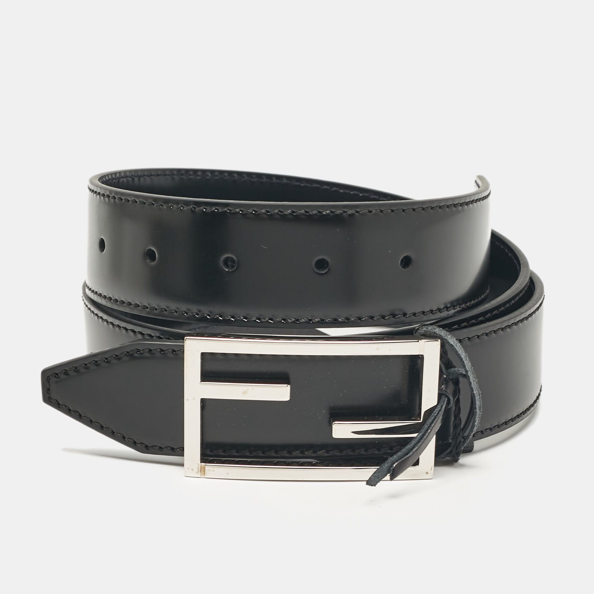 

Fendi Black/Navy Blue Leather FF Buckle Reversible Belt