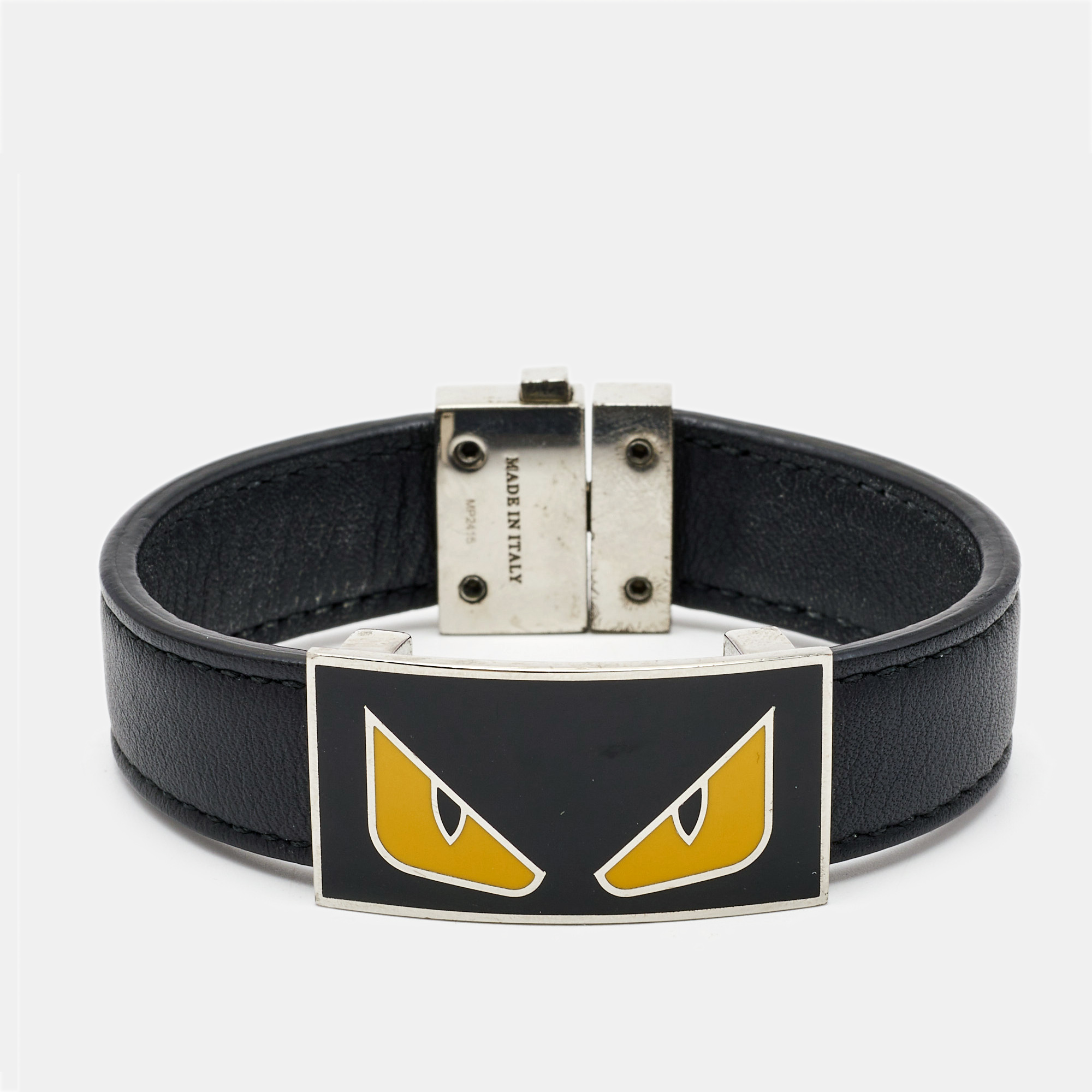 

Fendi Monster Eye Enamel Leather Silver Tone Bracelet