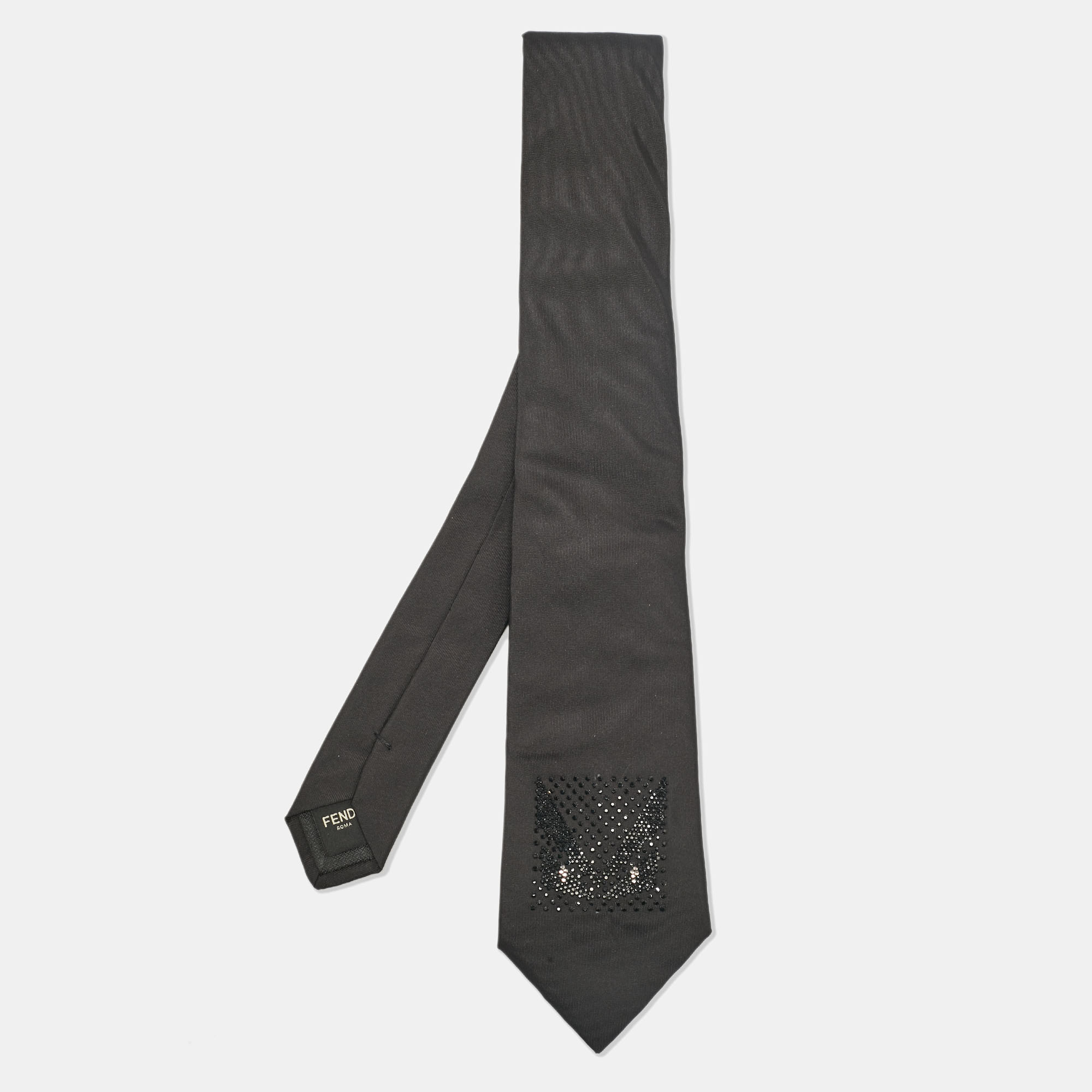 

Fendi Black Monster Eye Embellished Silk Tie