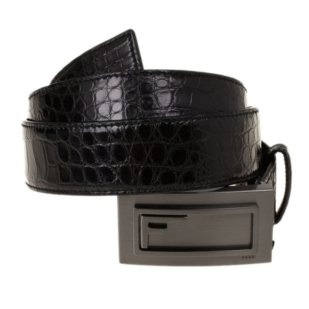 

Fendi Black Croc Embossed Leather Belt