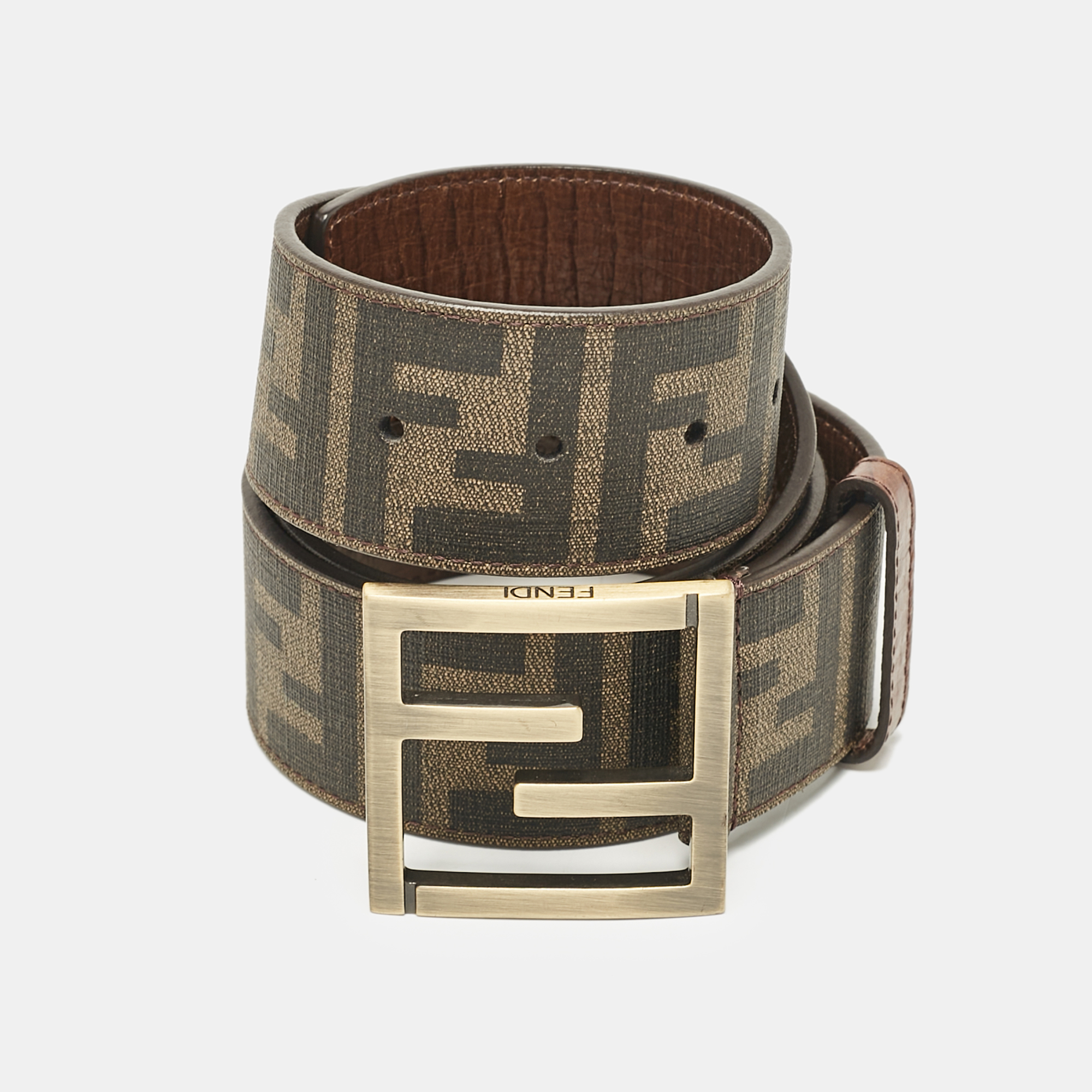 

Fendi Tobacco Zucca Coated Canvas FF Buckle Belt, Brown