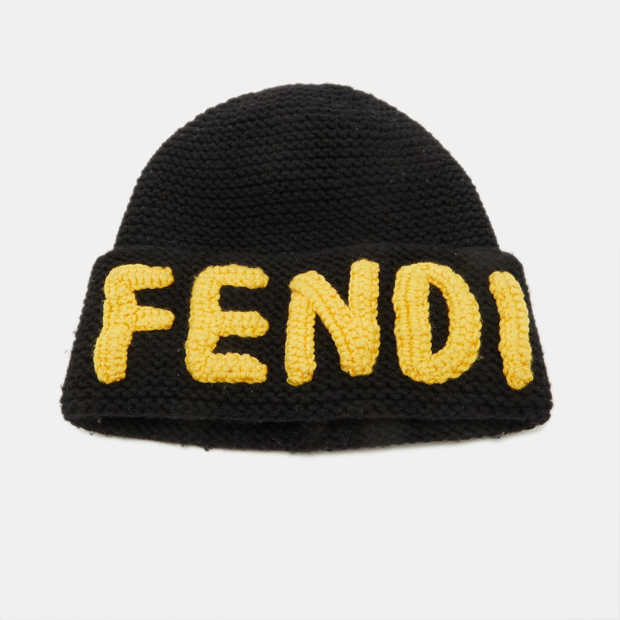 

Fendi Black/Yellow Logo Knit Wool Beanie