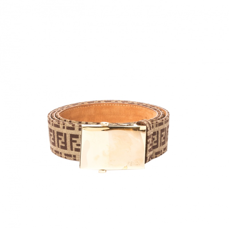 

Fendi Zucca Canvas Plaque Belt, Brown