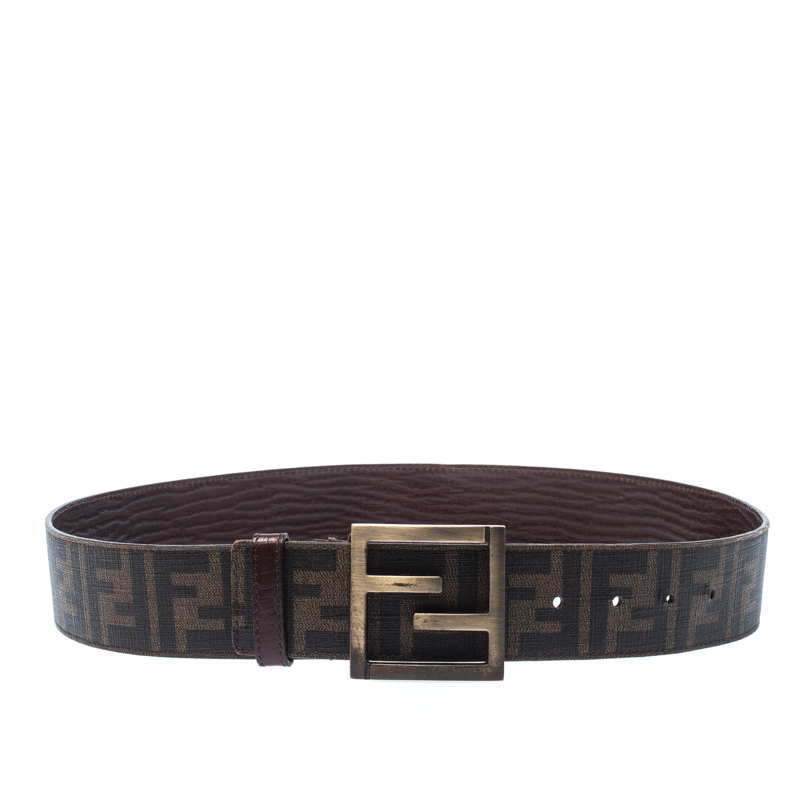 Fendi Tobacco Zucca Coated Canvas Enamel Buckle Belt 90CM
