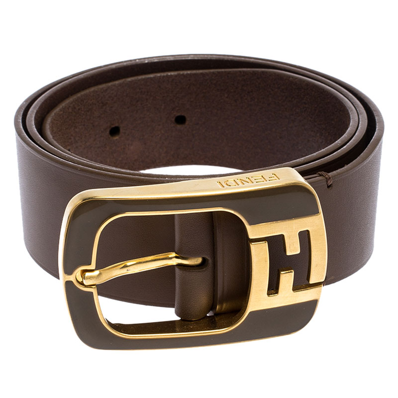 

Fendi Khaki Leather Logo Buckle Belt, Brown