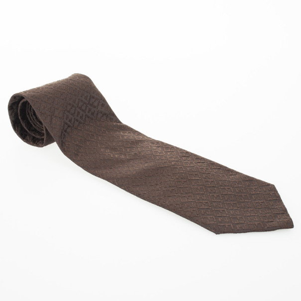 Pre Owned Fendi Dark Brown Zucchino Monogram Tie
