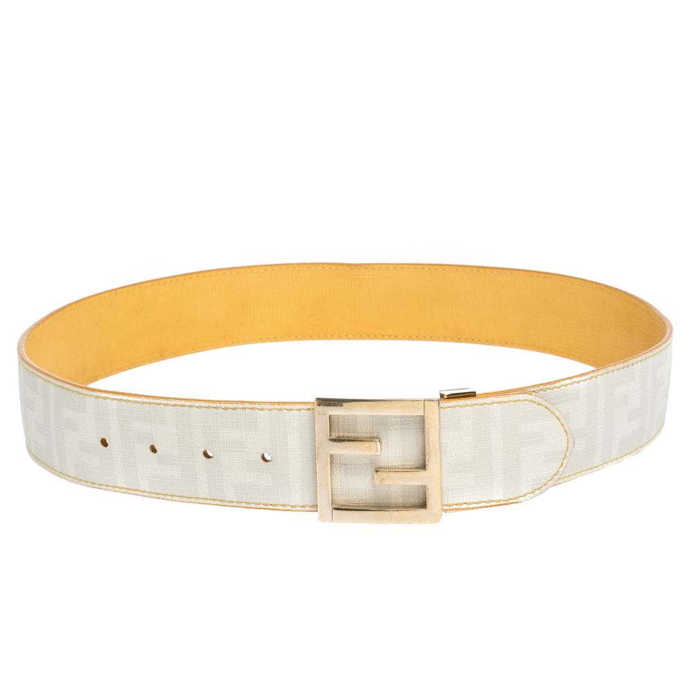 Fendi Beige Zucca Coated Canvas Enamel Buckle Belt 80CM