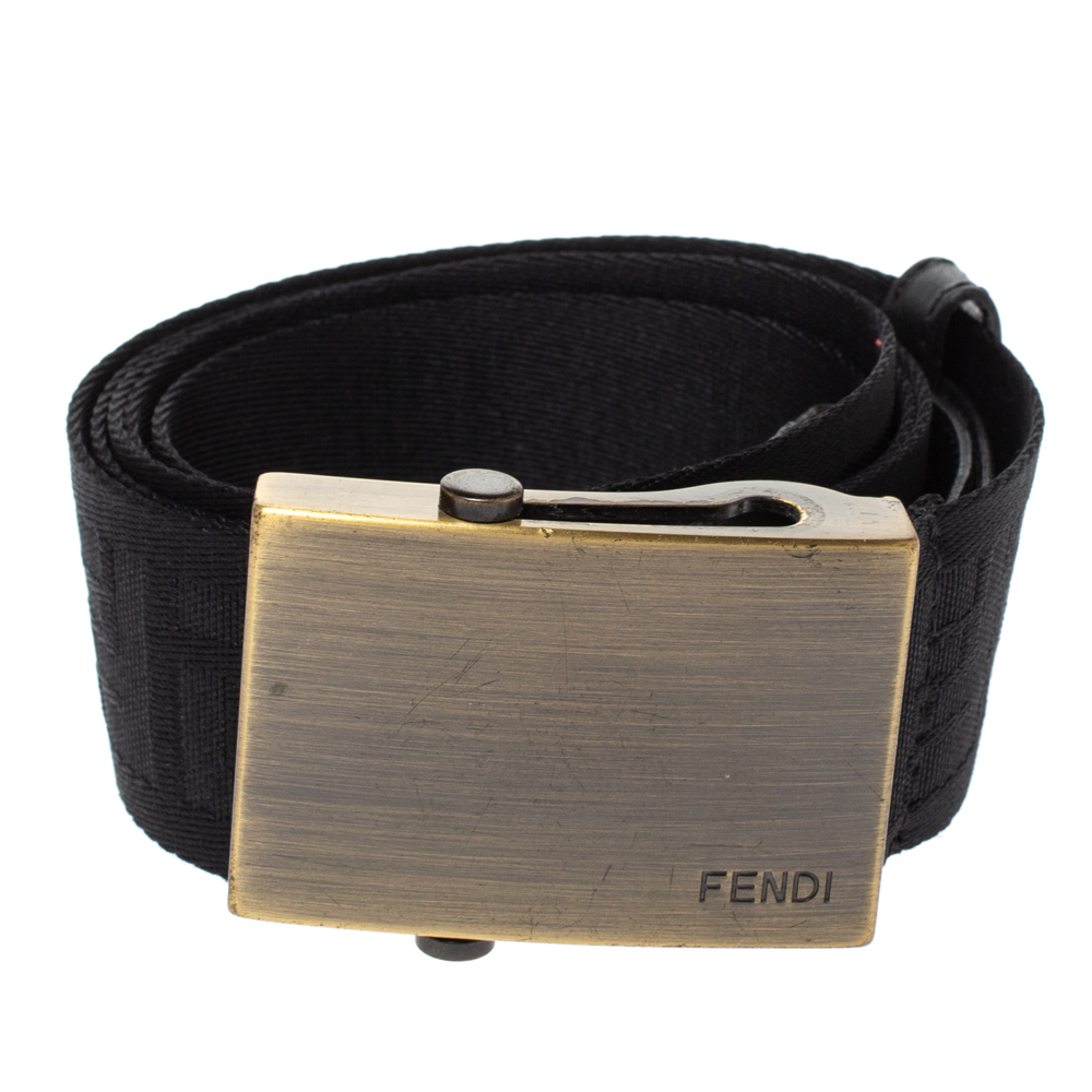 

Fendi Black Zucca Nylon and Leather Buckle Belt