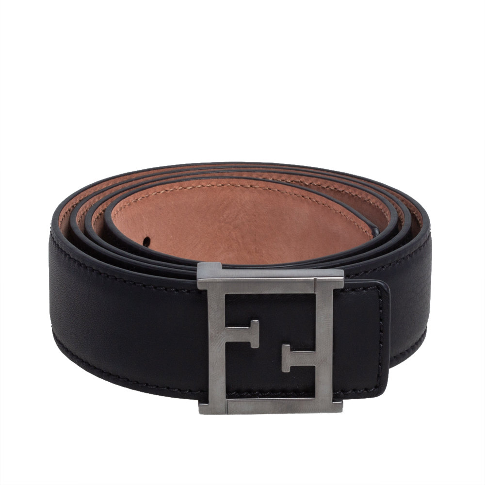 

Fendi Black Leather FF Logo Buckle Belt
