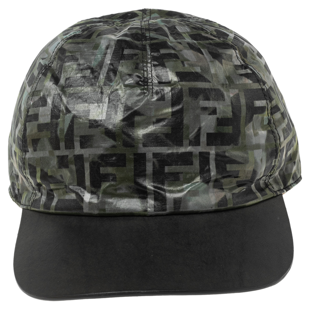 

Fendi FF Camouflage Printed Synthetic & Leather Baseball Cap, Black