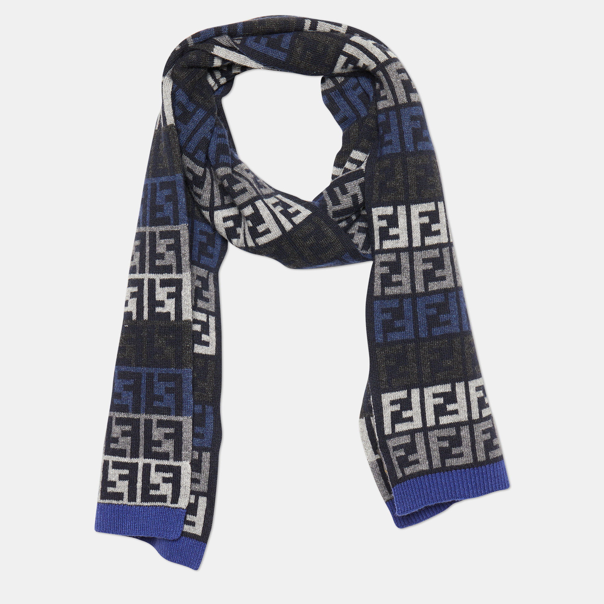 

Fendi Black & Blue Zucca Monogram Wool Knit Stole