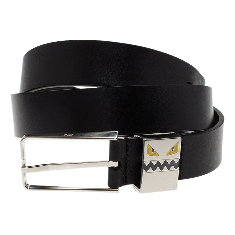 

Fendi Black Leather Monster Face Buckle Belt