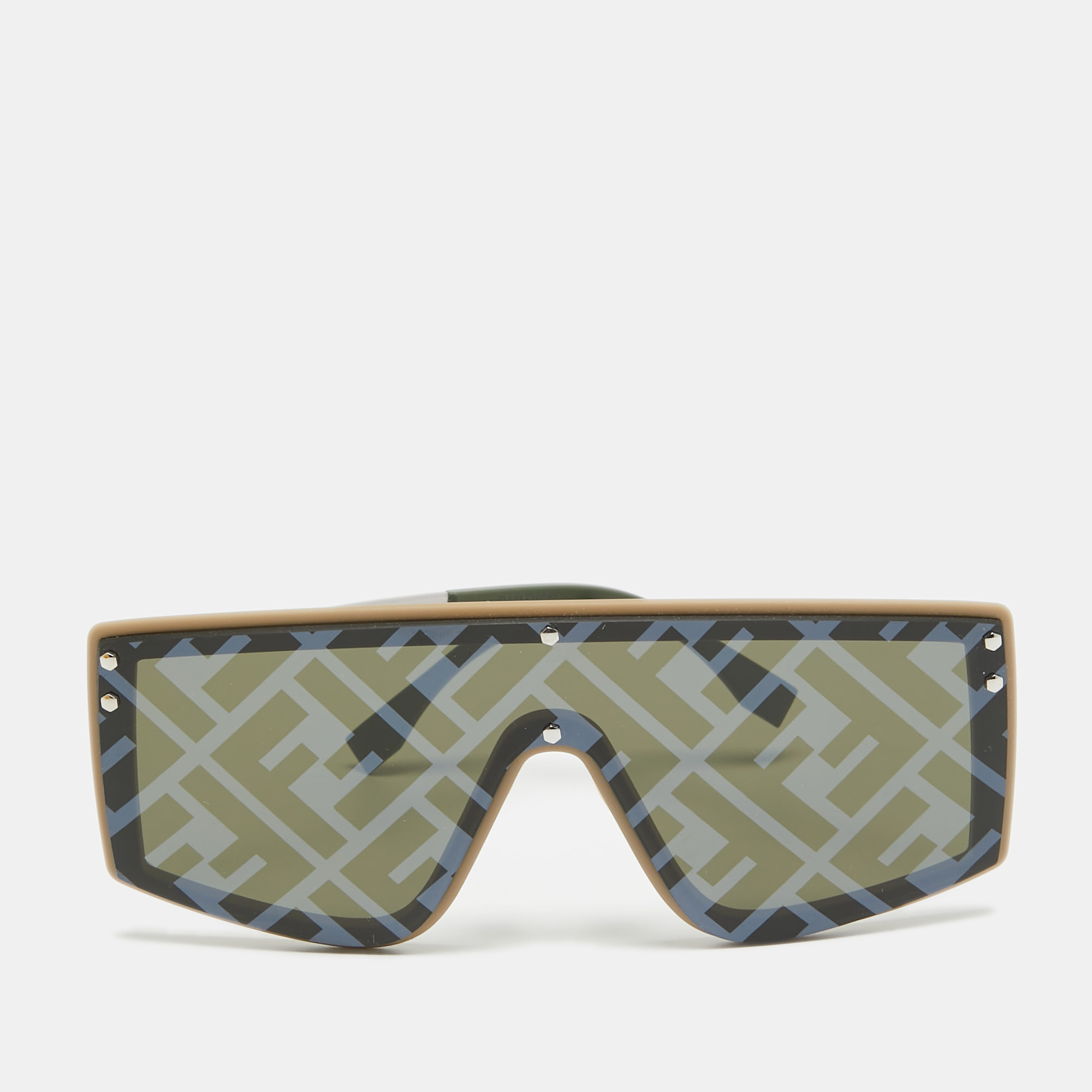 Pre-owned Fendi Green/black Ff M0076/g/s Shield Sunglasses