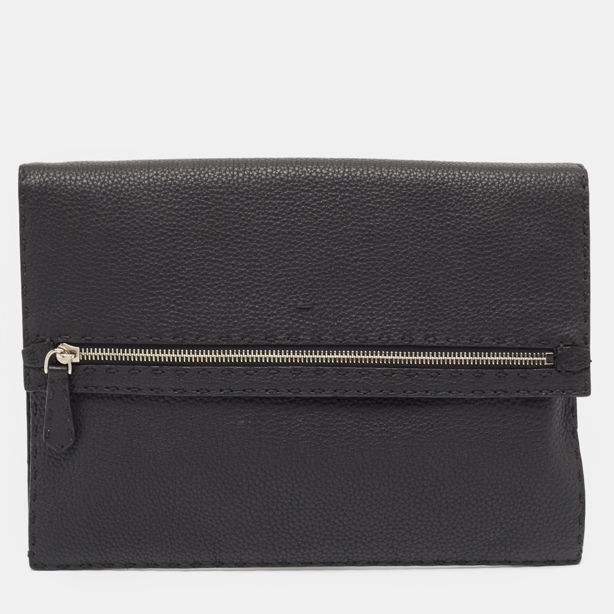 

Fendi Black Selleria Leather Wristlet Clutch