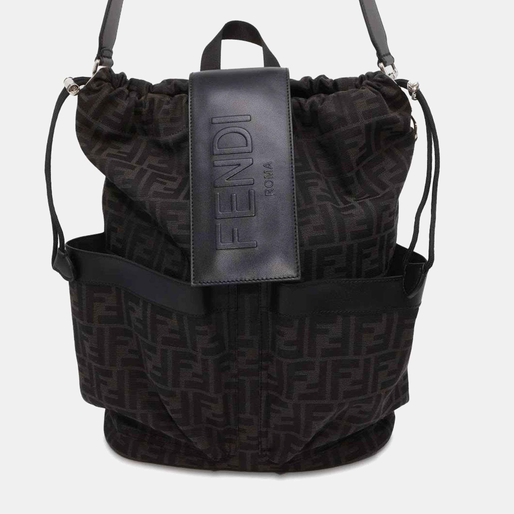 

Fendi Black Canvas Leather FF Jacquard Strike Backpack