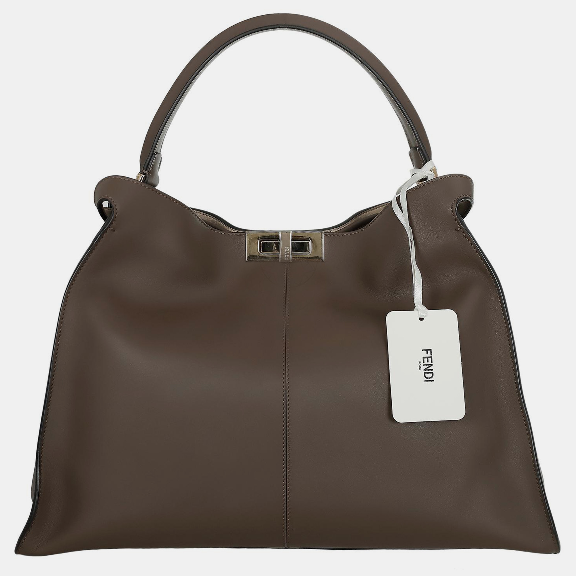 Pre-owned Fendi Brown Leather Large Peekaboo X-lite Tote Bag