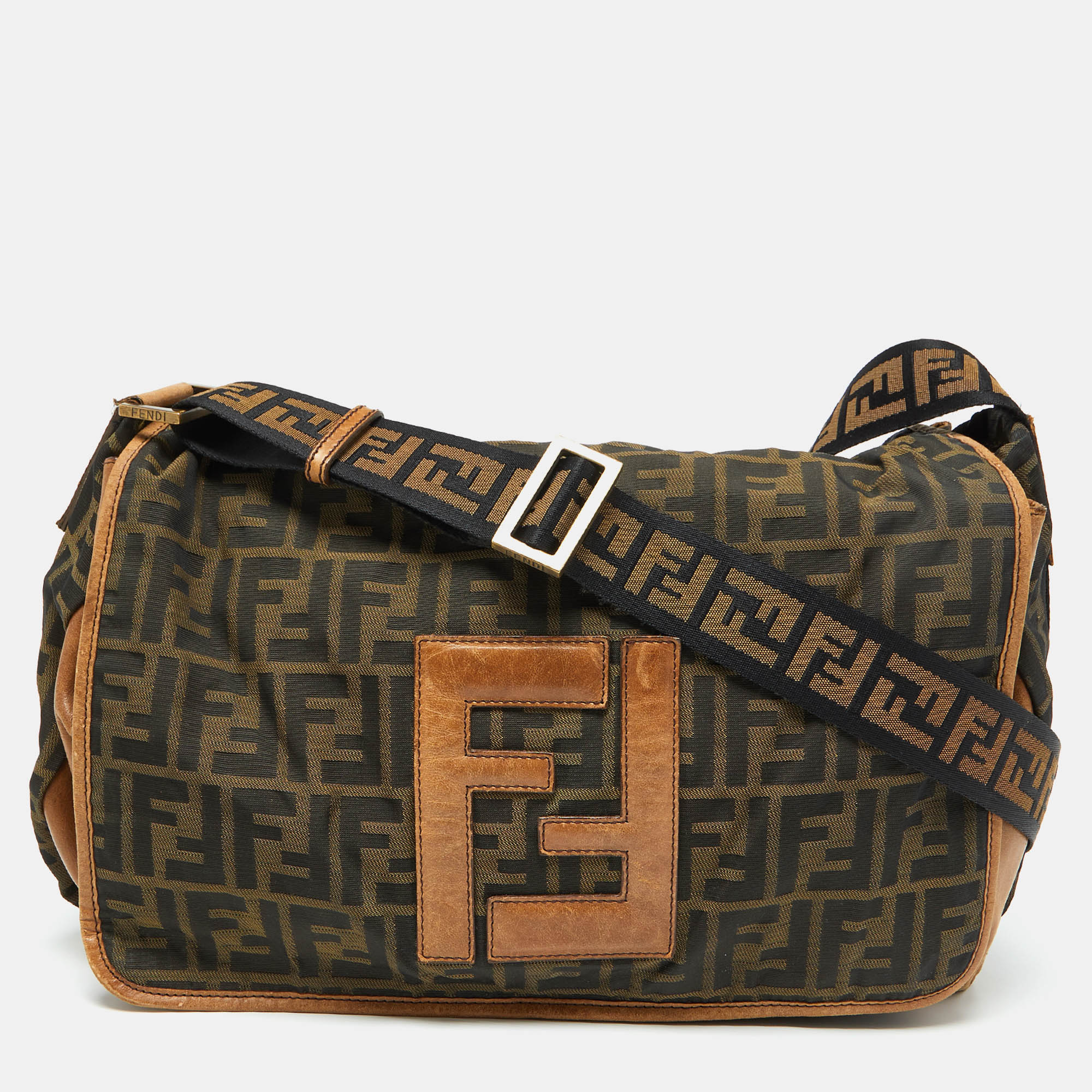 

Fendi Tobacco Zucca Canvas and Leather Flap Messenger Bag, Brown