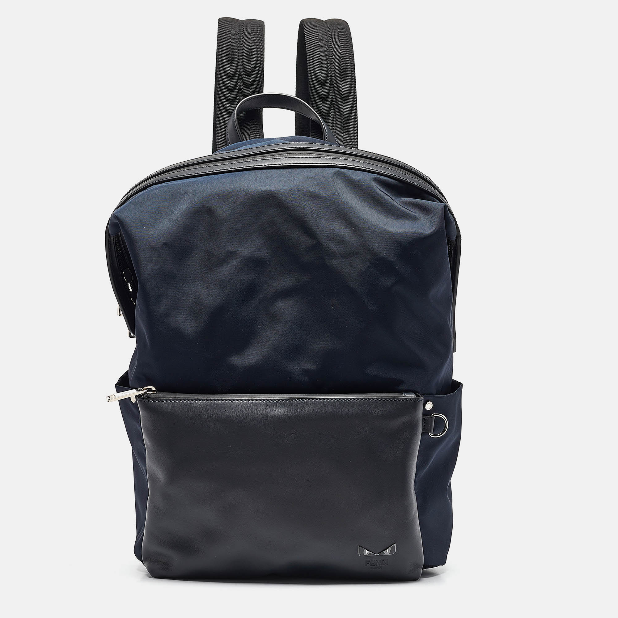 

Fendi Navy Blue/Black Nylon and Leather Bugs Backpack