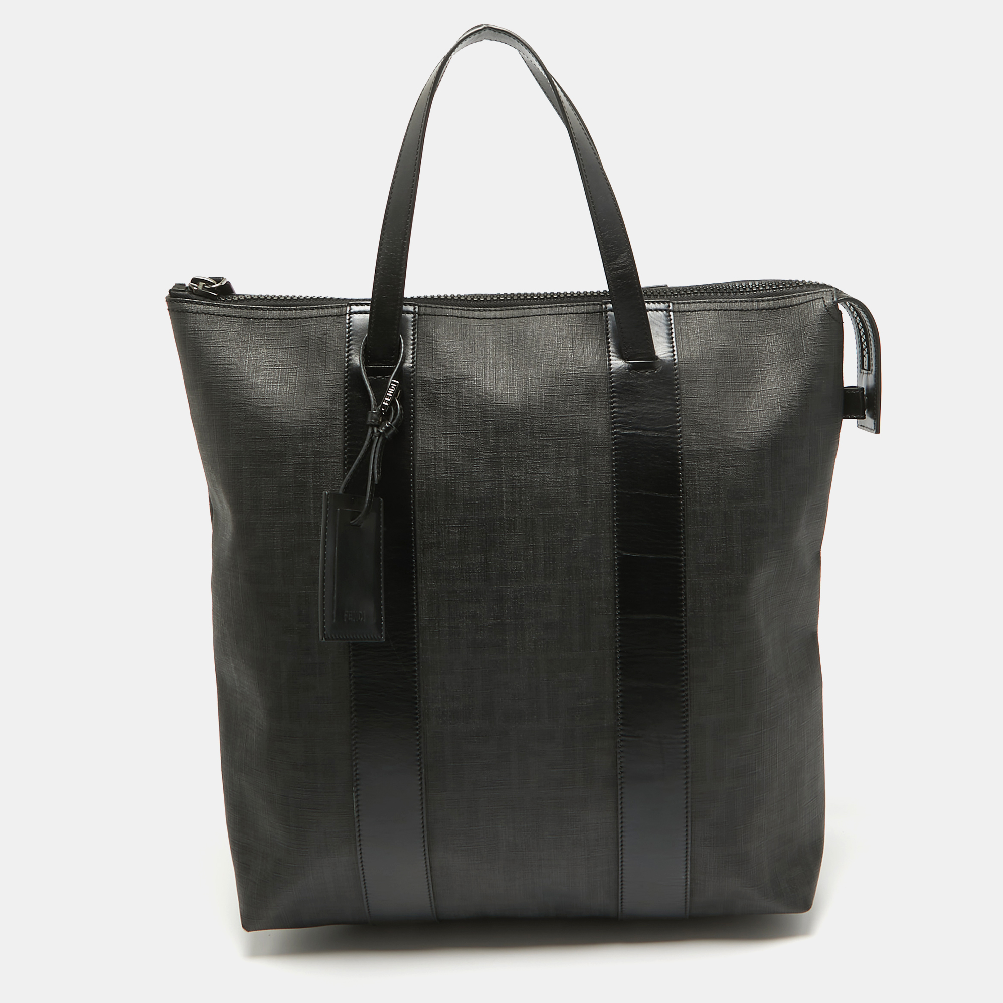 

Fendi Black Zucca Coated Canvas and Leather Zip Tote