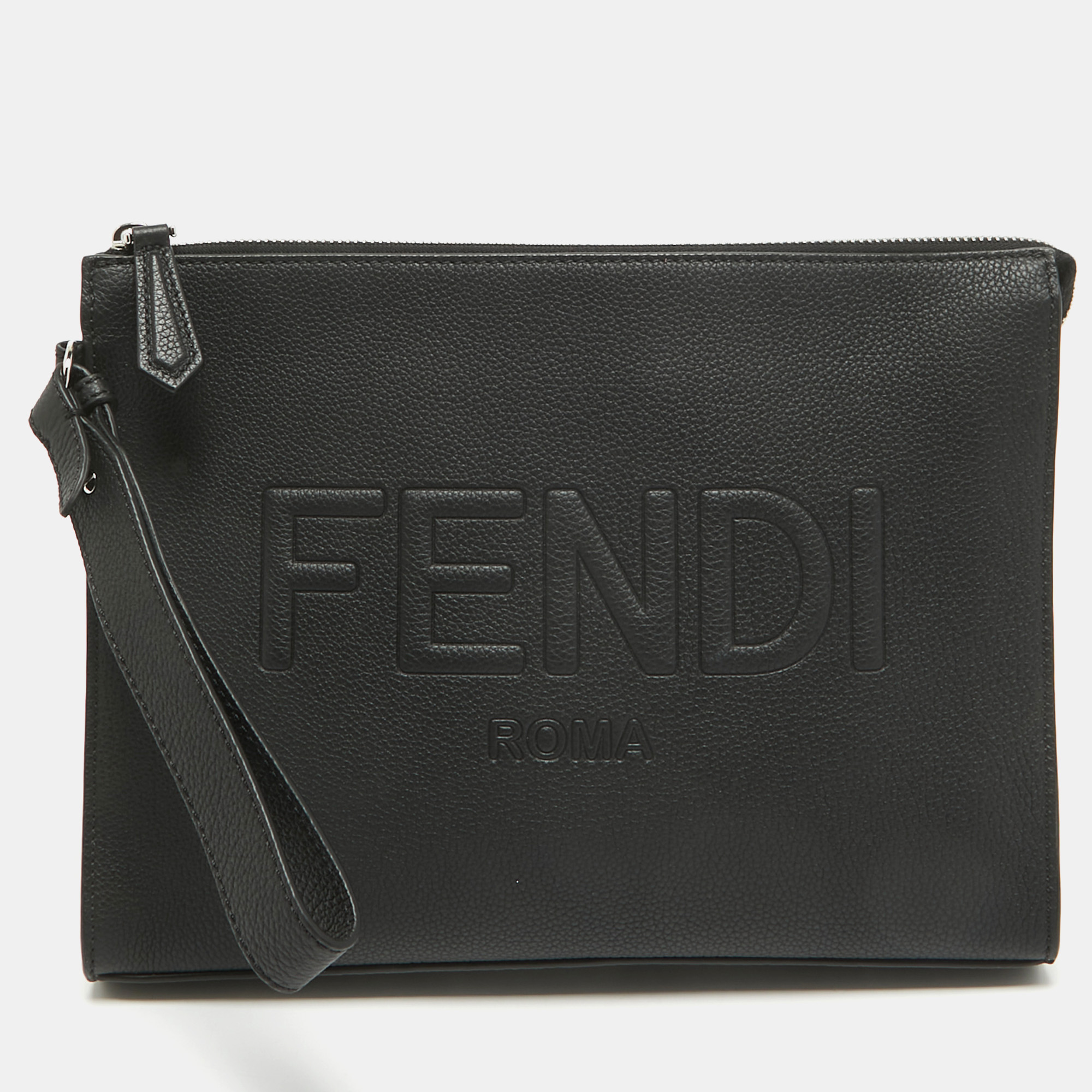 

Fendi Black Leather Roma Flat Pouch