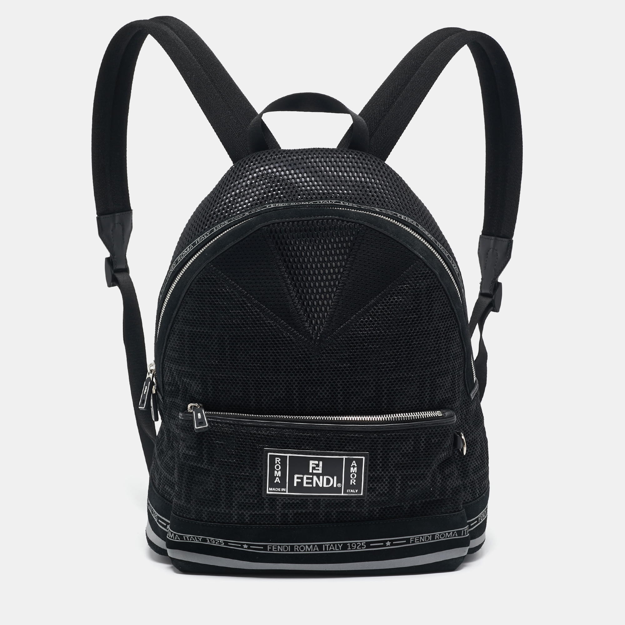 

Fendi Black Zucca Mesh and Suede Logo Backpack