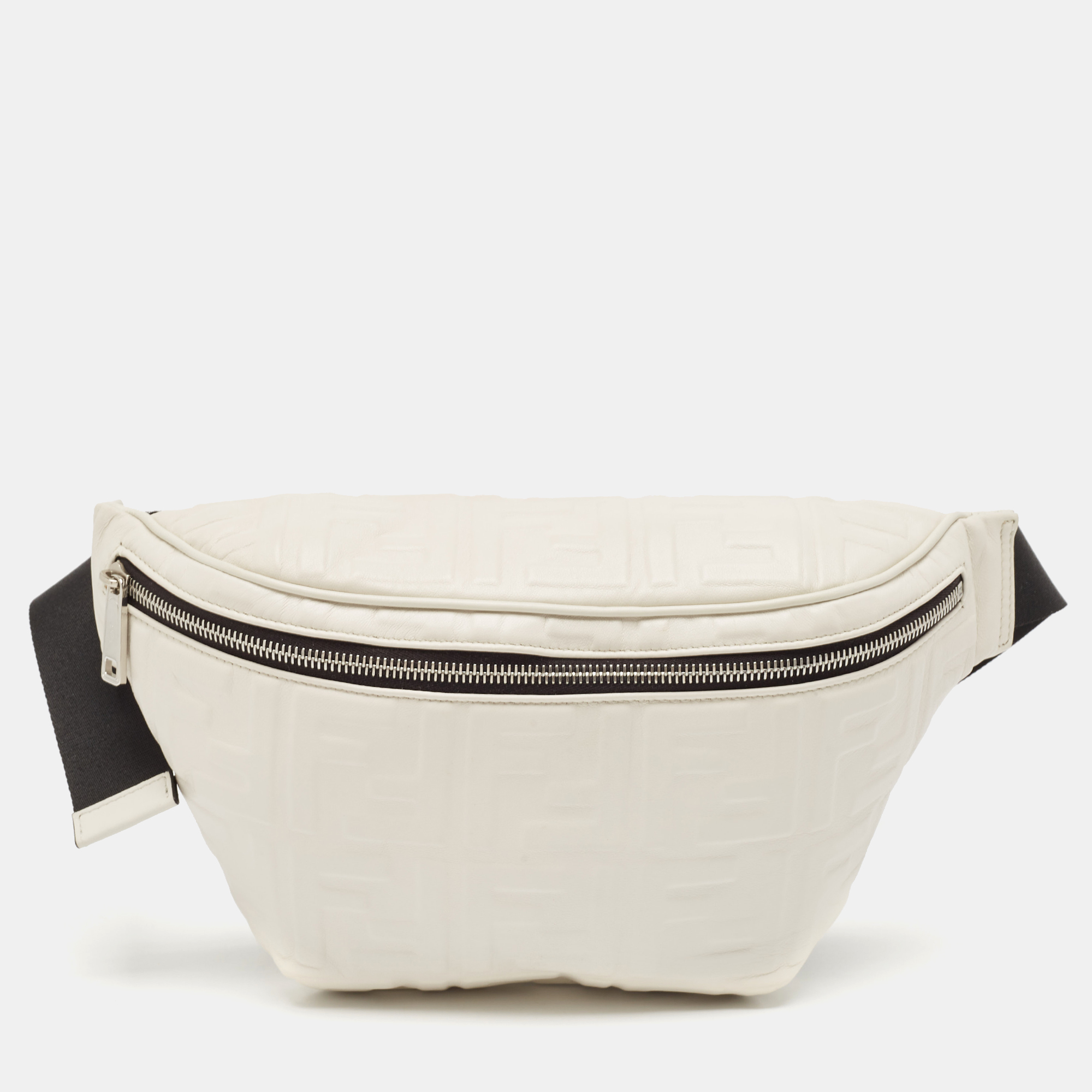 

Fendi White/Black Zucca Embossed Leather and Mesh Belt Bag